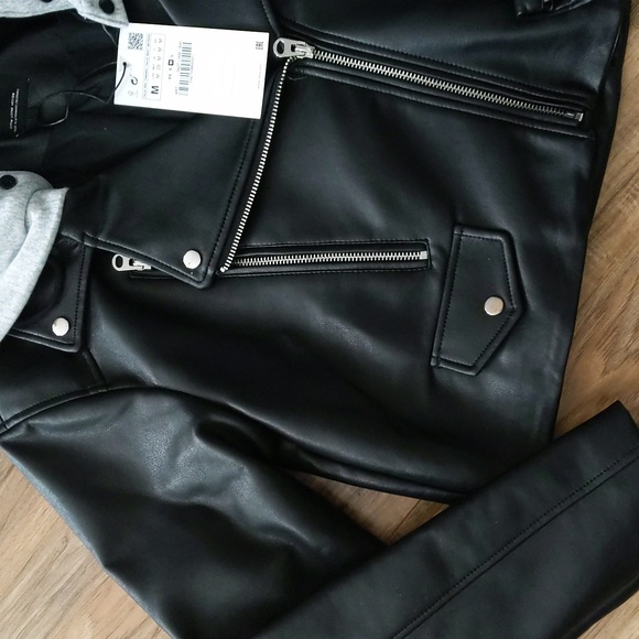 Zara Faux Leather Biker Jacket with Removable Hood - Picture 3 of 9